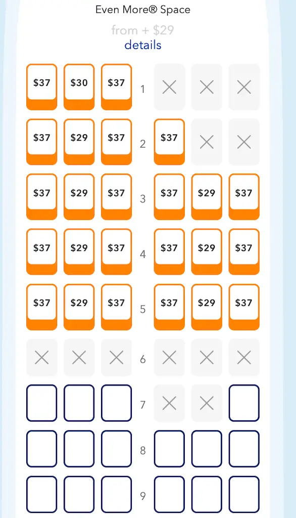 Precios del mapa de asientos de JetBlue