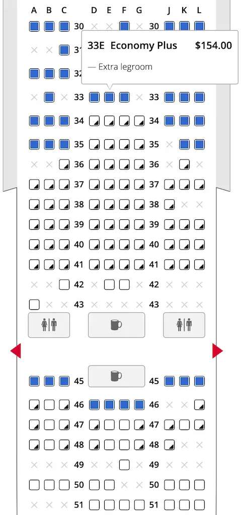 Precios del mapa de asientos de United Airlines