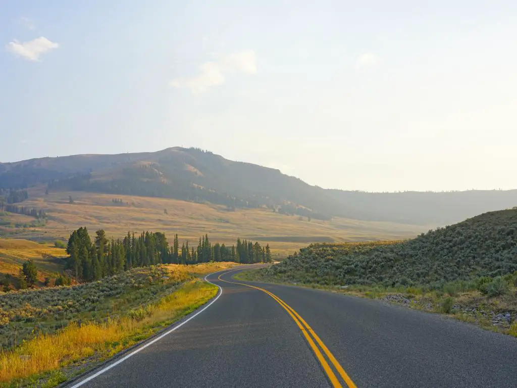 Una carretera típica de Wyoming que atraviesa el Parque Nacional de Yellowstone.
