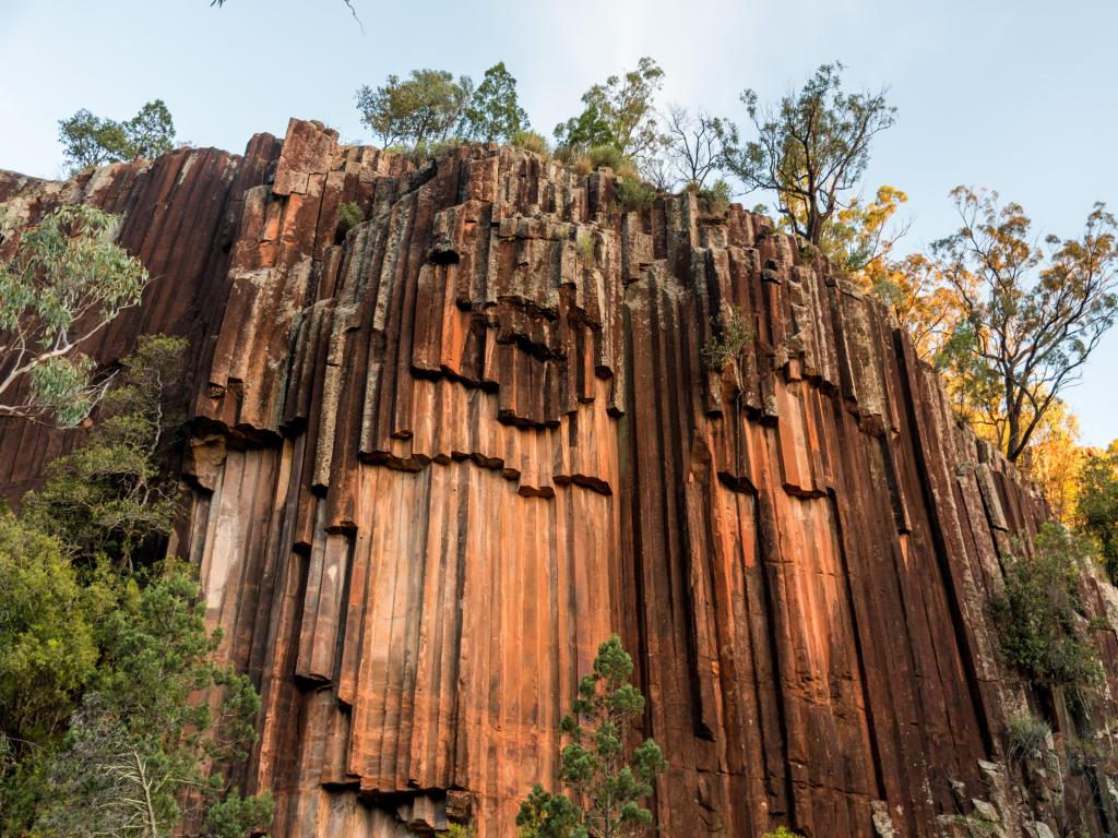 Mt. Parque Nacional Kapatur, NSW, Australia, tomada en la formación de roca basáltica columnar de tuberías de órgano en Sawn Rocks.
