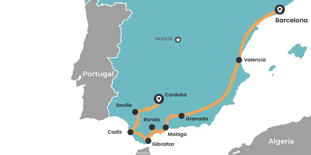 Mapa de la ruta del Road Trip por la España Mediterránea