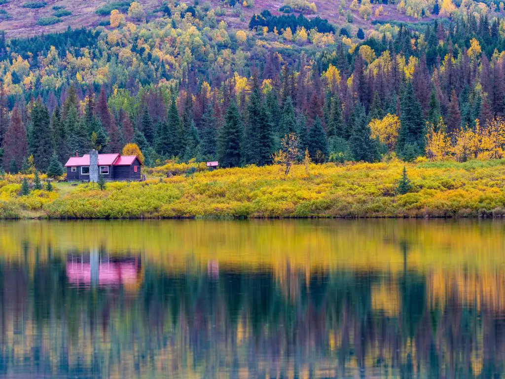 Colores de otoño en Summit Lake en la península de Kenai, Alaska