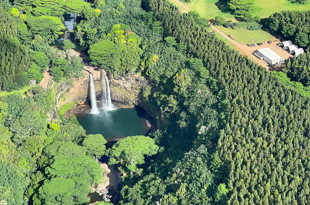 Vista aérea de las cataratas de Wailua