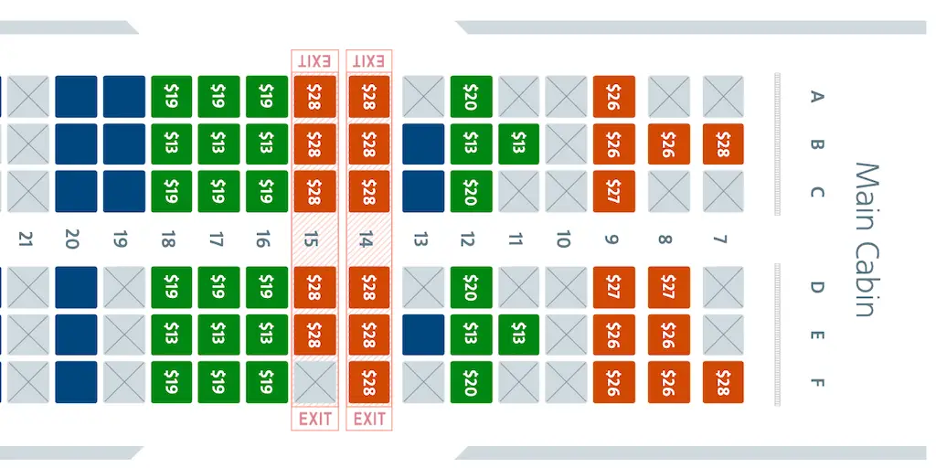 Mapa de asientos adicionales de la cabina principal. 