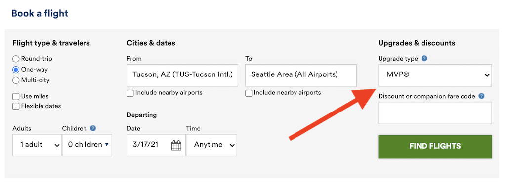 Captura de pantalla del sitio web de Alaska que muestra cómo seleccionar la actualización.