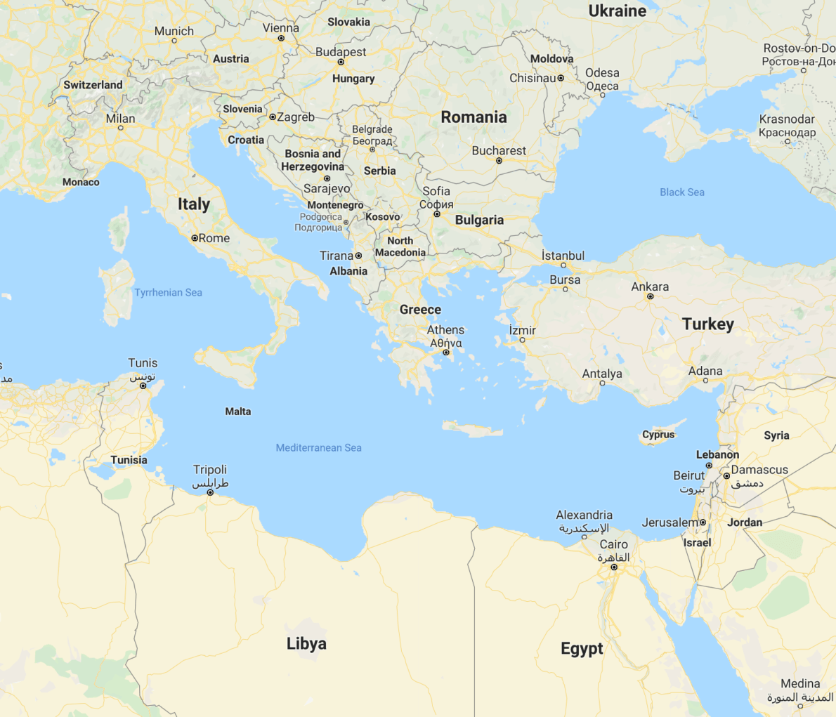Mapa del mar Mediterráneo