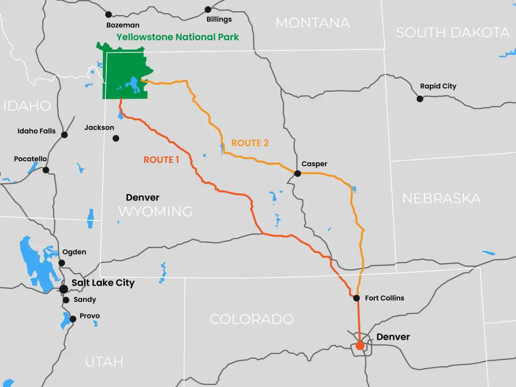 Viaje por carretera de Denver al Parque Nacional de Yellowstone - hoja de ruta y detalles de la ruta