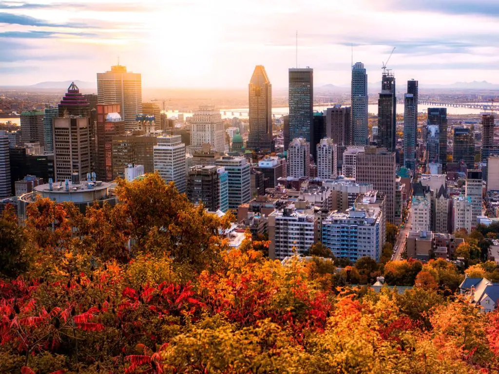 Amanecer de Montreal con hojas de colores