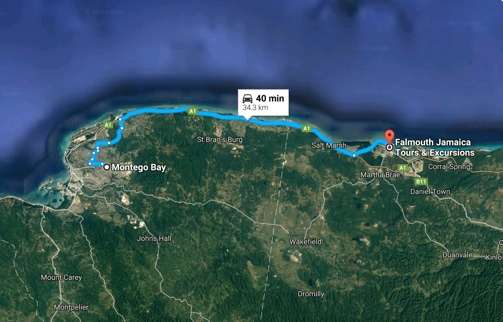 Mapa de Bahía Montego Jamaica 