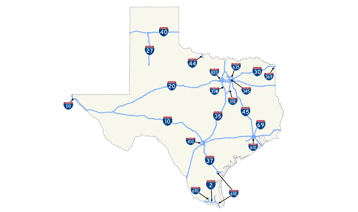 Mapa interestatal de Texas