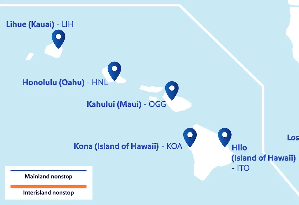 Mapa de ruta del suroeste entre islas de Hawái