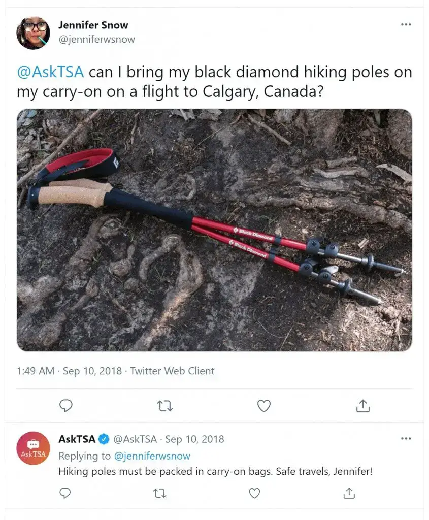 ¿Se pueden llevar bastones de trekking o bastones de senderismo en un avión en el equipaje de mano? (Reglas de la TSA)