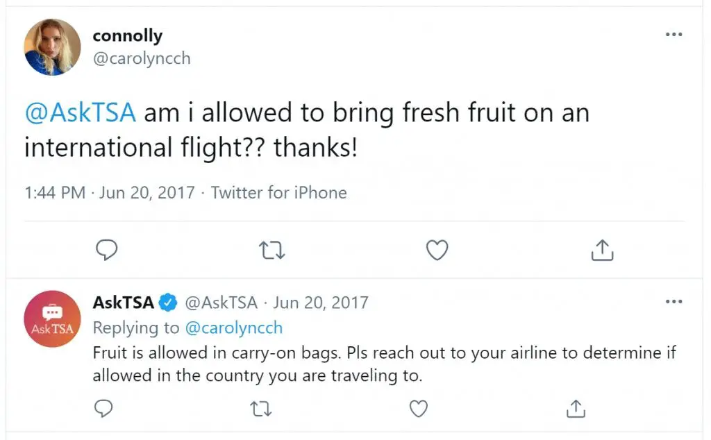 ¿Se puede llevar fruta en un avión?