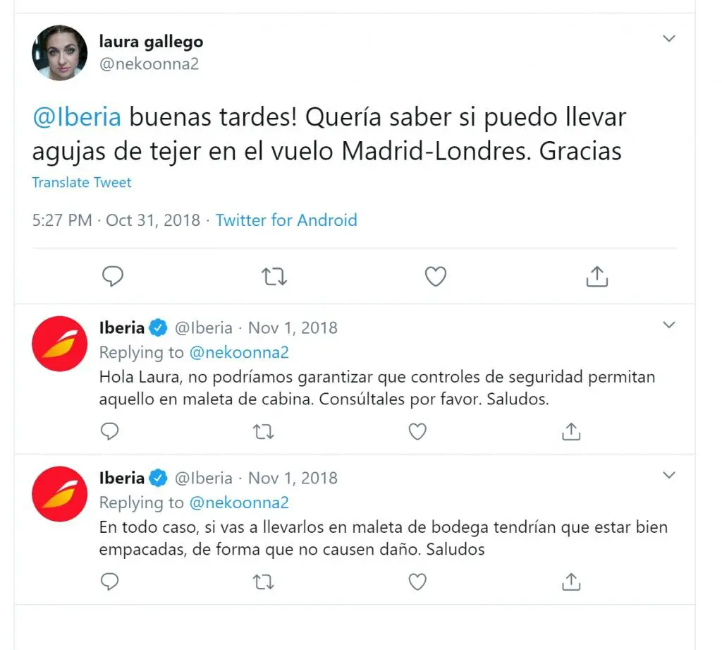 ¿Puedes llevar agujas de tejer en un avión?