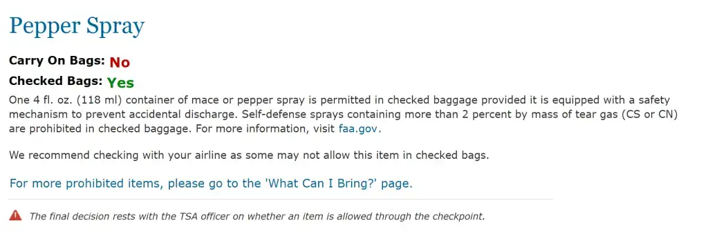 ¿Puedes llevar spray de pimienta en un avión?