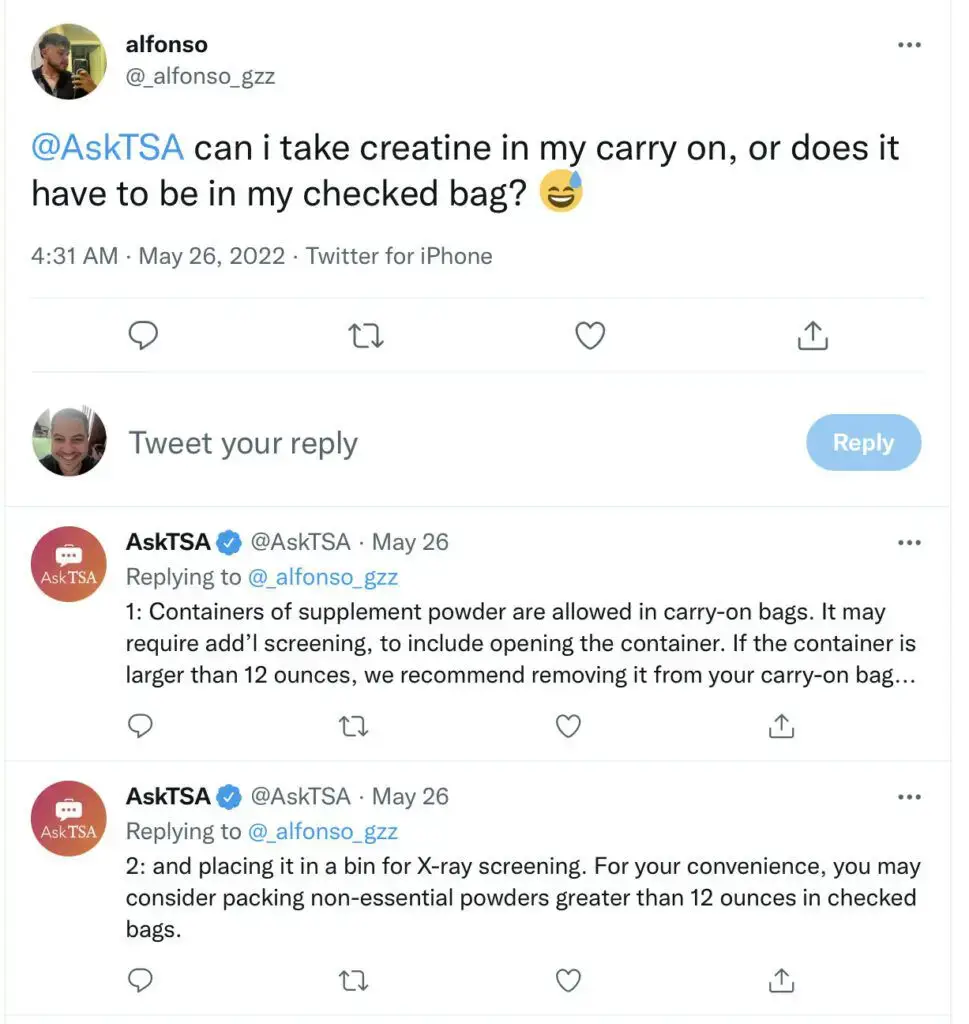 ¿Se puede llevar creatina en un avión?